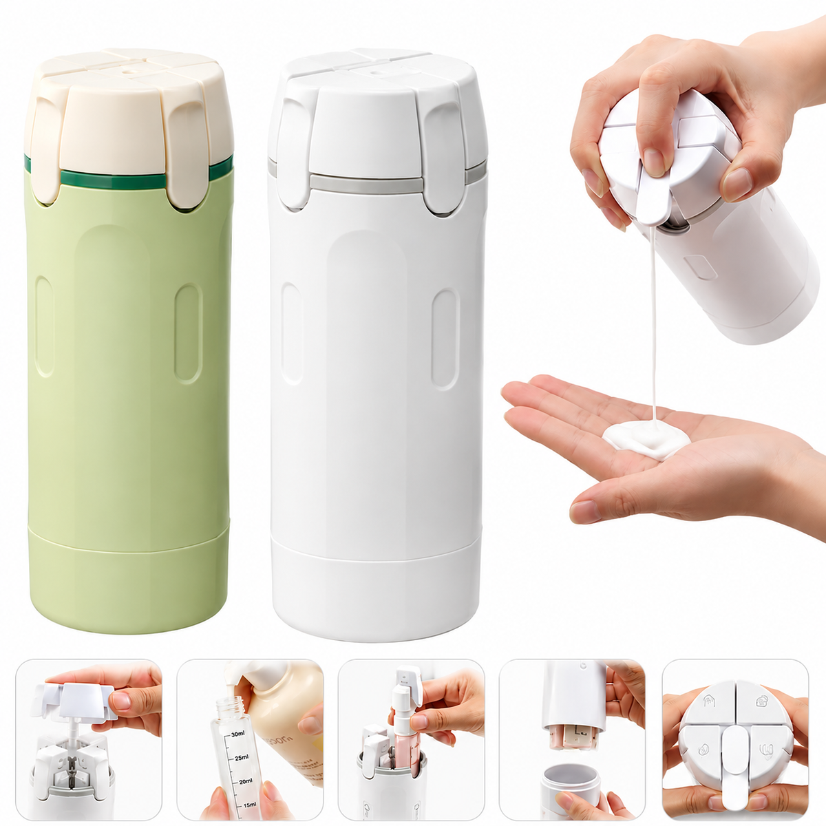 4-in-1 Refillable Travel Bottle for Shampoo, Conditioner & Lotion