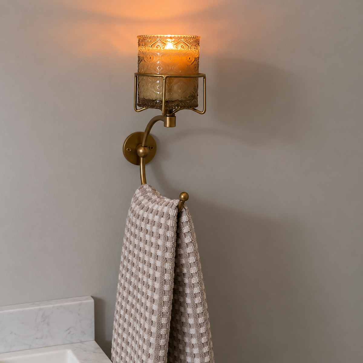 Wall-Mounted Towel Holder with Candle Holder – 2-in-1 Bathroom Organizer