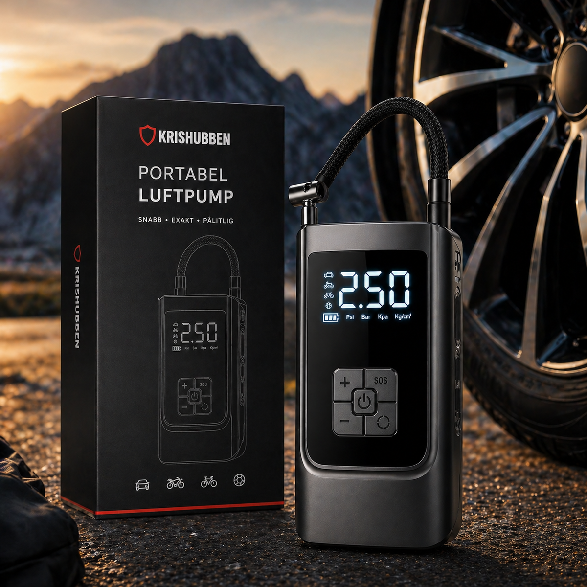 Portable Electric Tire Inflator with Digital Pressure Gauge for Cars, Motorcycles & Bicycles