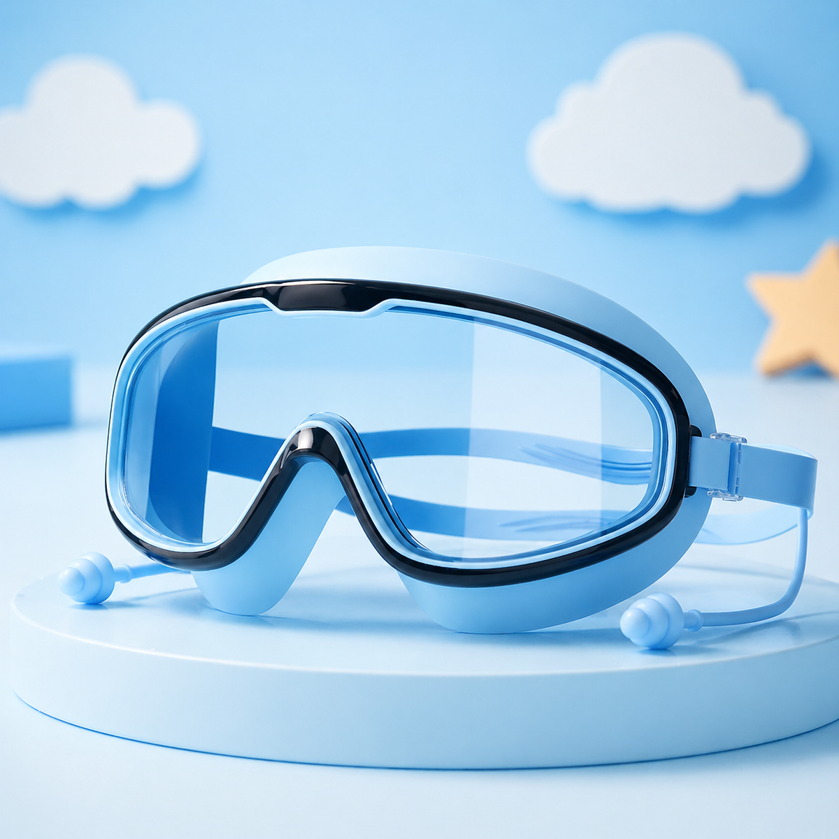 Kids' Anti-Fog Swimming Goggles with Built-In Earplugs