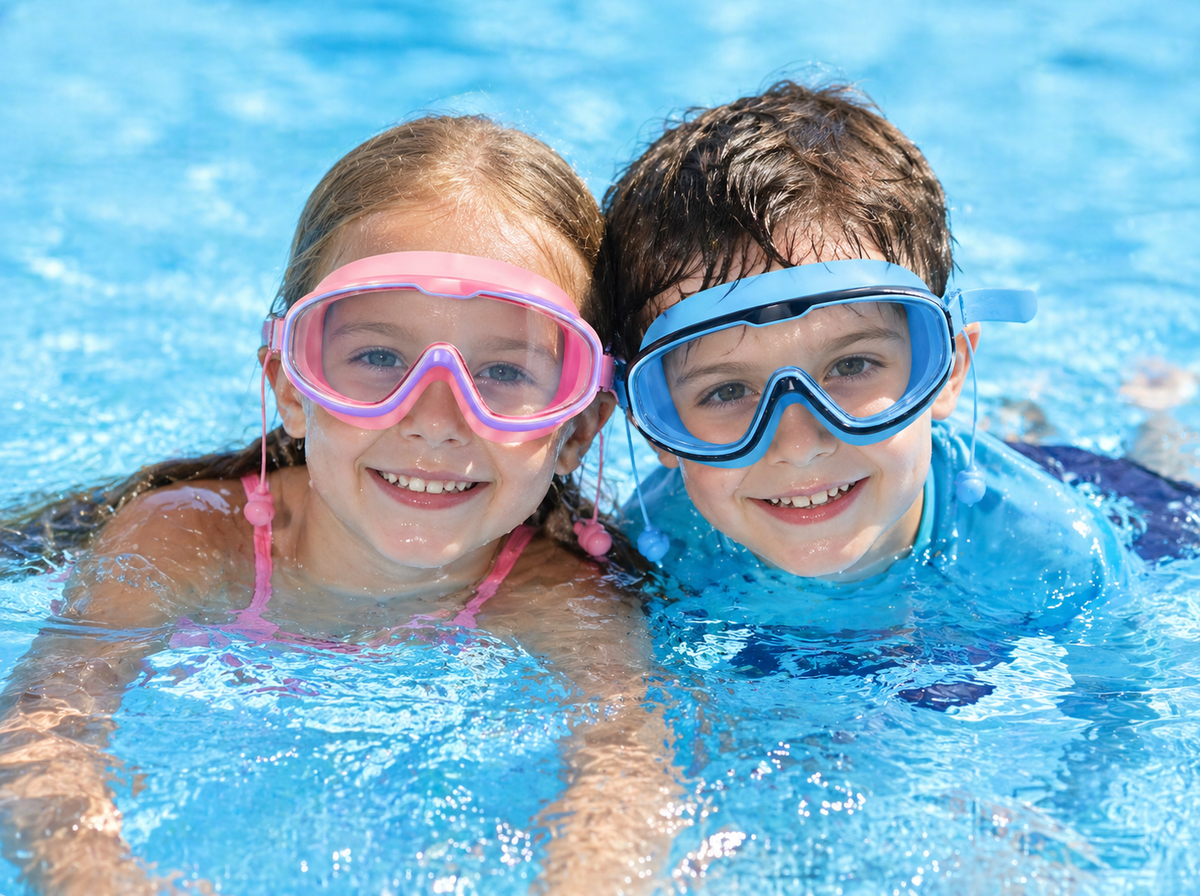 Kids' Anti-Fog Swimming Goggles with Built-In Earplugs
