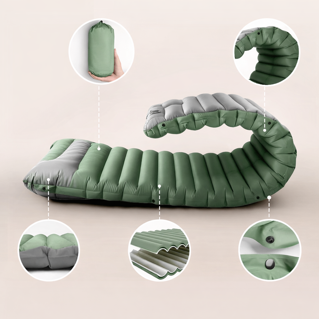 Ultralight Inflatable Camping Sleeping Pad with Built-In Pillow