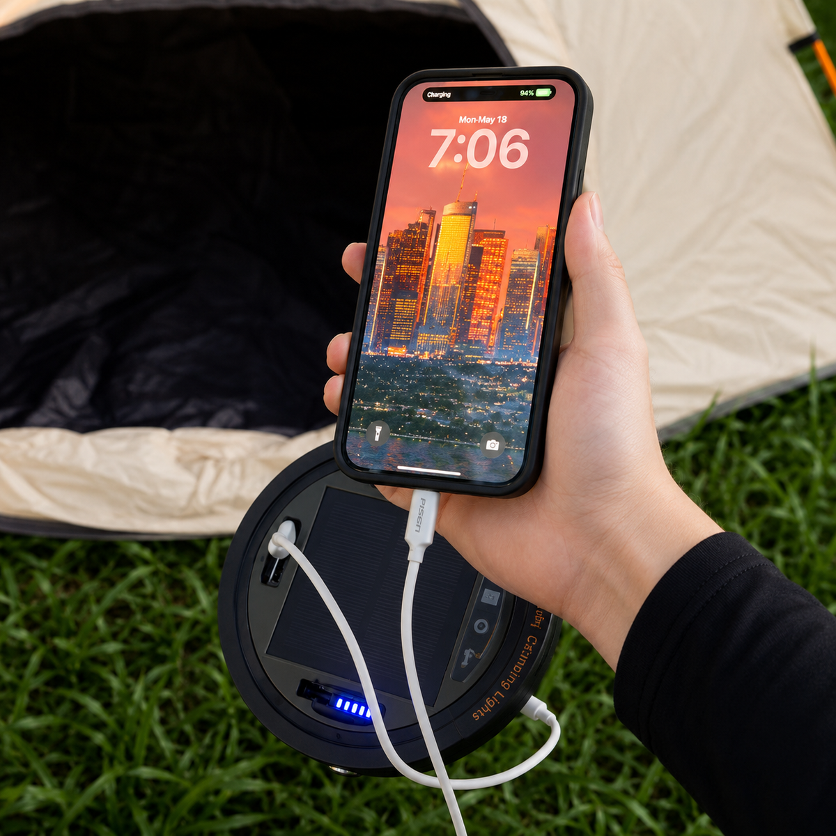 10 m Solar LED Camping String Lights with Flashlight & Power Bank