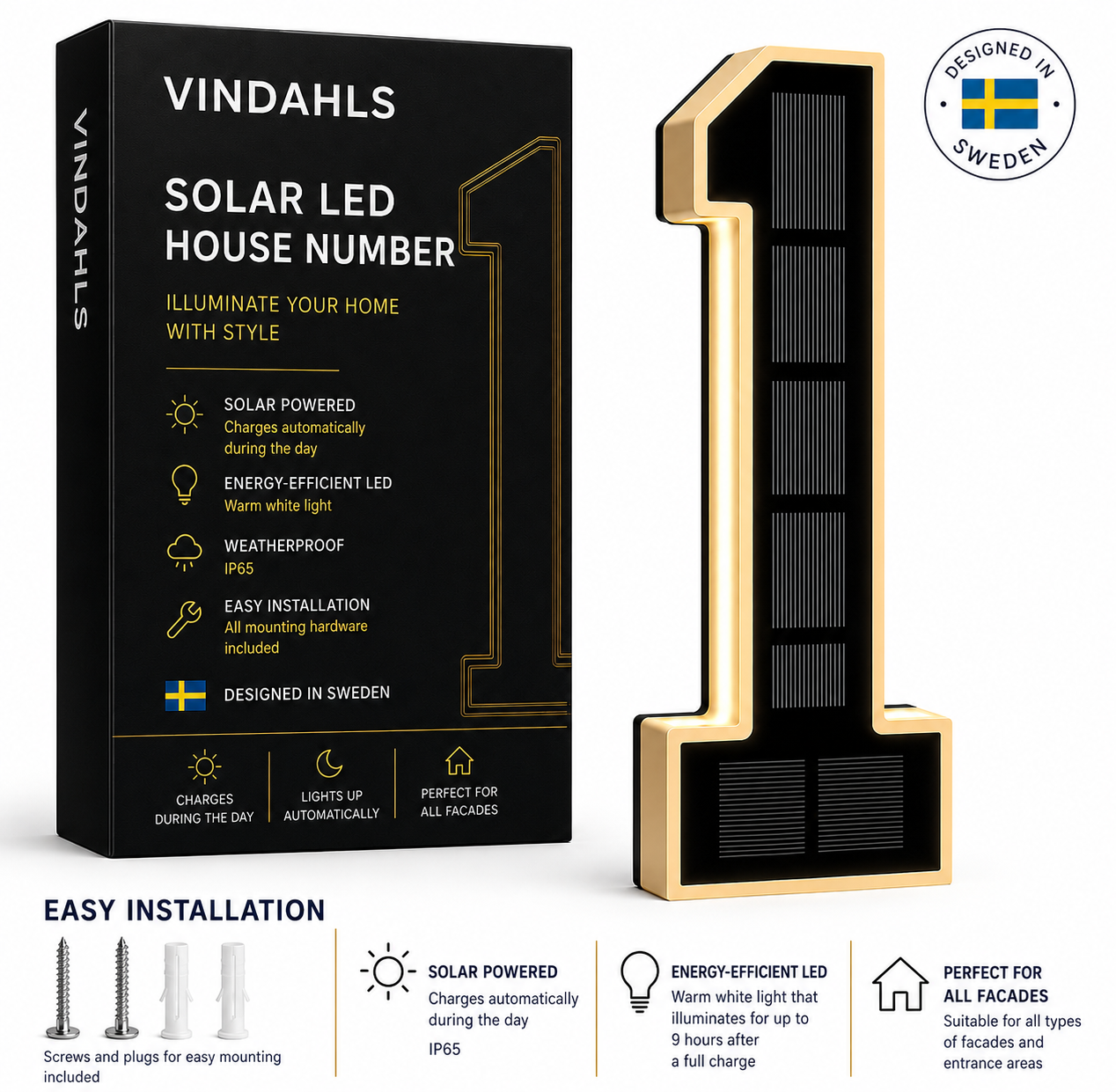Vindahls House Numbers | Illuminated & Solar-Powered