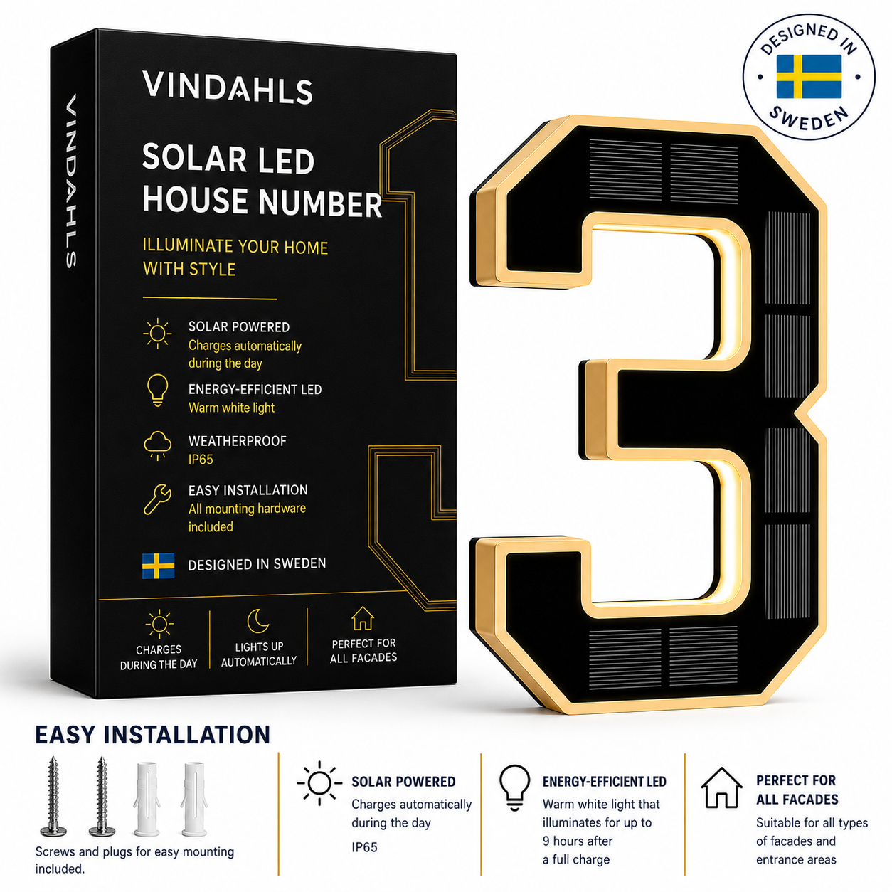 Vindahls House Numbers | Illuminated & Solar-Powered