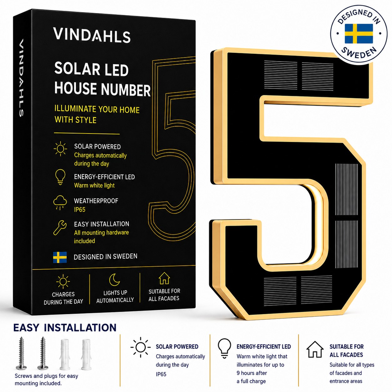 Vindahls House Numbers | Illuminated & Solar-Powered