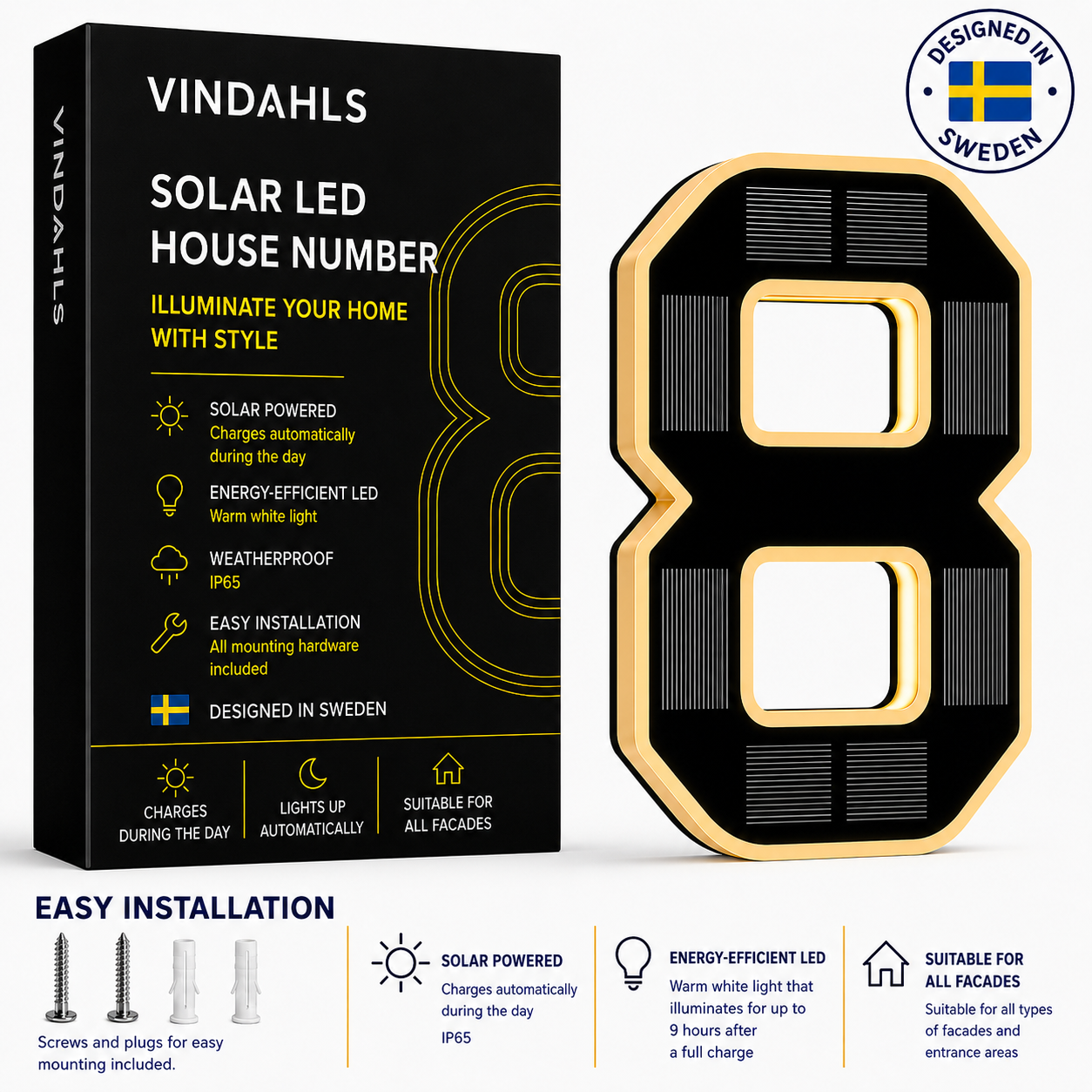 Vindahls House Numbers | Illuminated & Solar-Powered