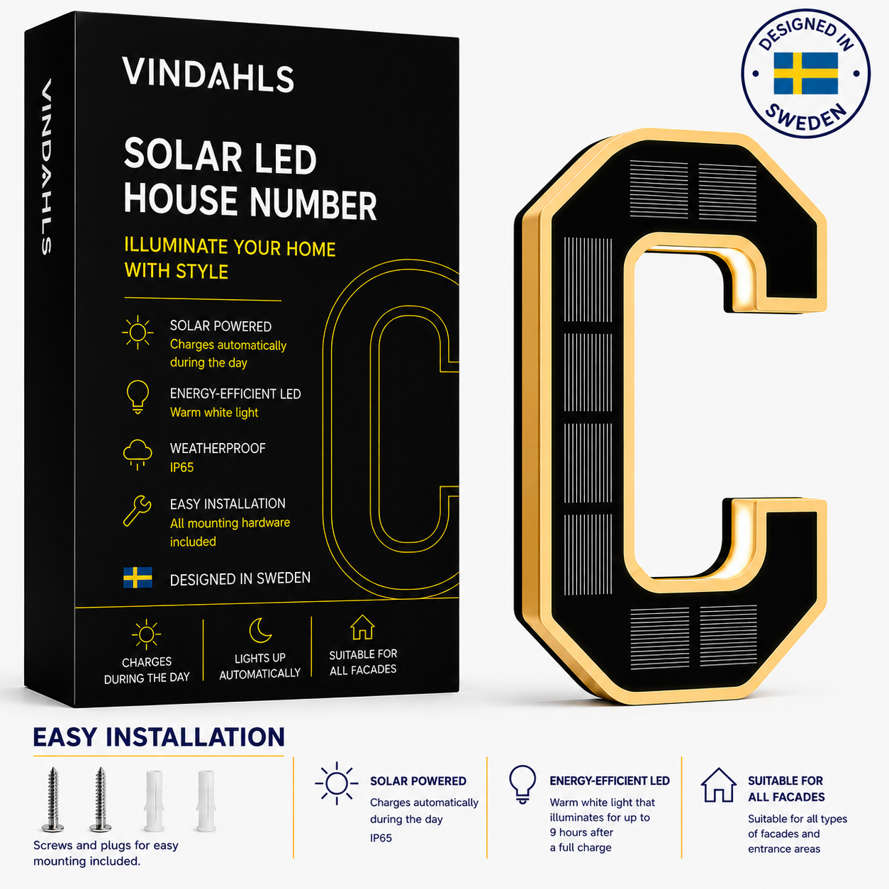 Vindahls House Numbers | Illuminated & Solar-Powered