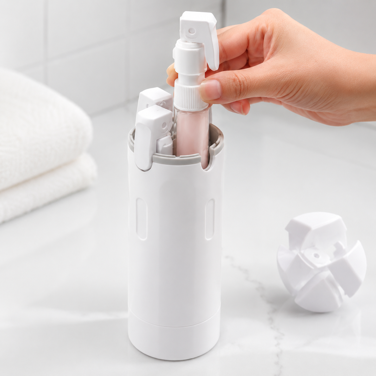4-in-1 Refillable Travel Bottle for Shampoo, Conditioner & Lotion