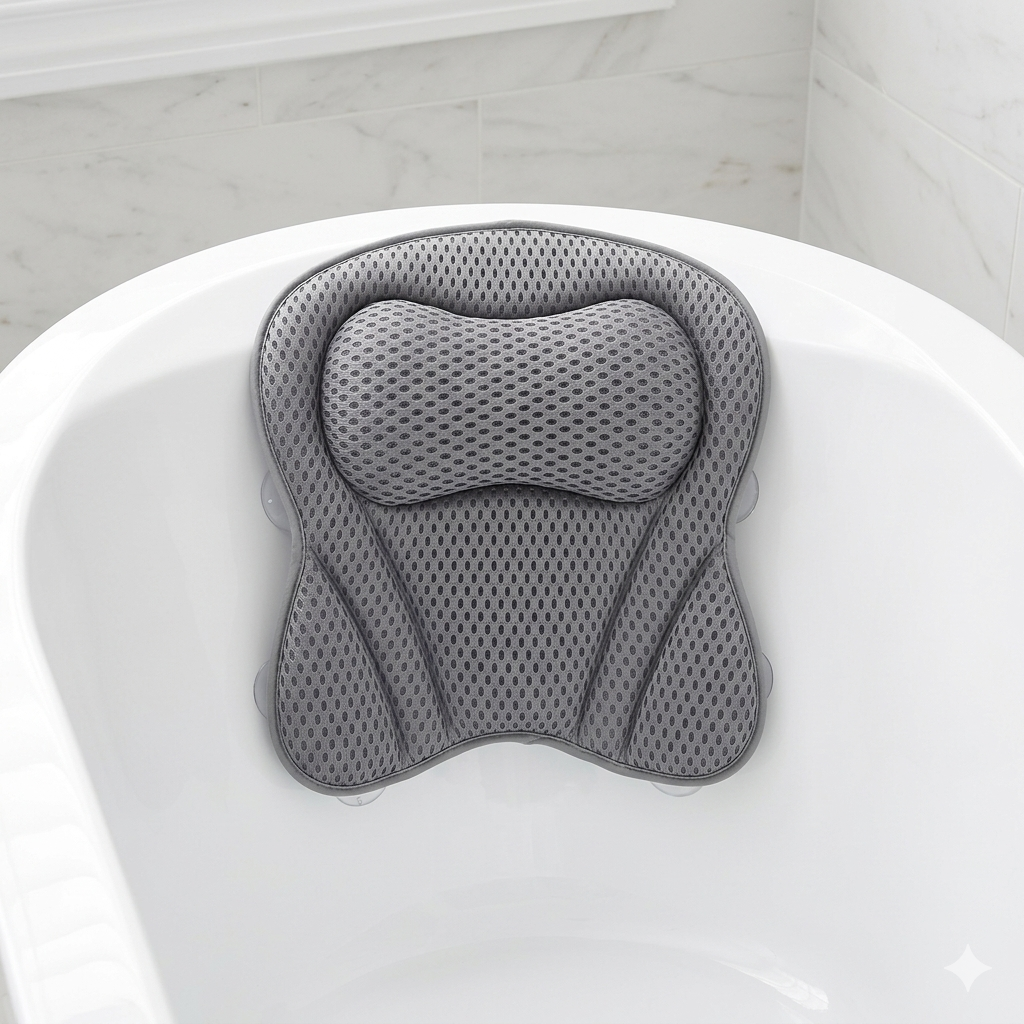 Padded Bathtub Pillow with Suction Cups for Neck, Shoulder & Back Support