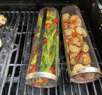 Rolling Grill Baskets with Lids – Set of 2 for Vegetables, Meat & More