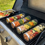 Rolling Grill Baskets with Lids – Set of 2 for Vegetables, Meat & More