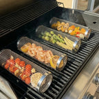 Rolling Grill Baskets with Lids – Set of 2 for Vegetables, Meat & More