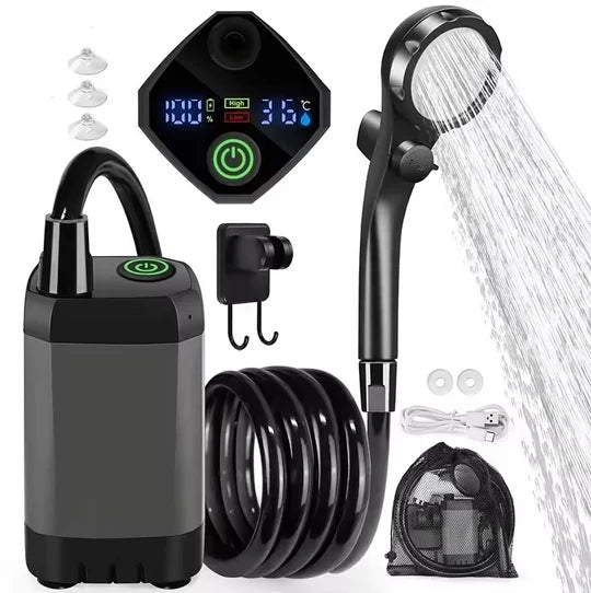 Portable Camping Shower with Water Pump & 6000 mAh Battery