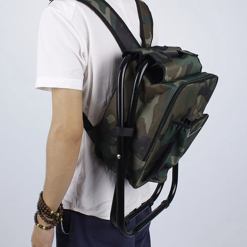 Folding Camping Stool with Insulated Cooler Backpack