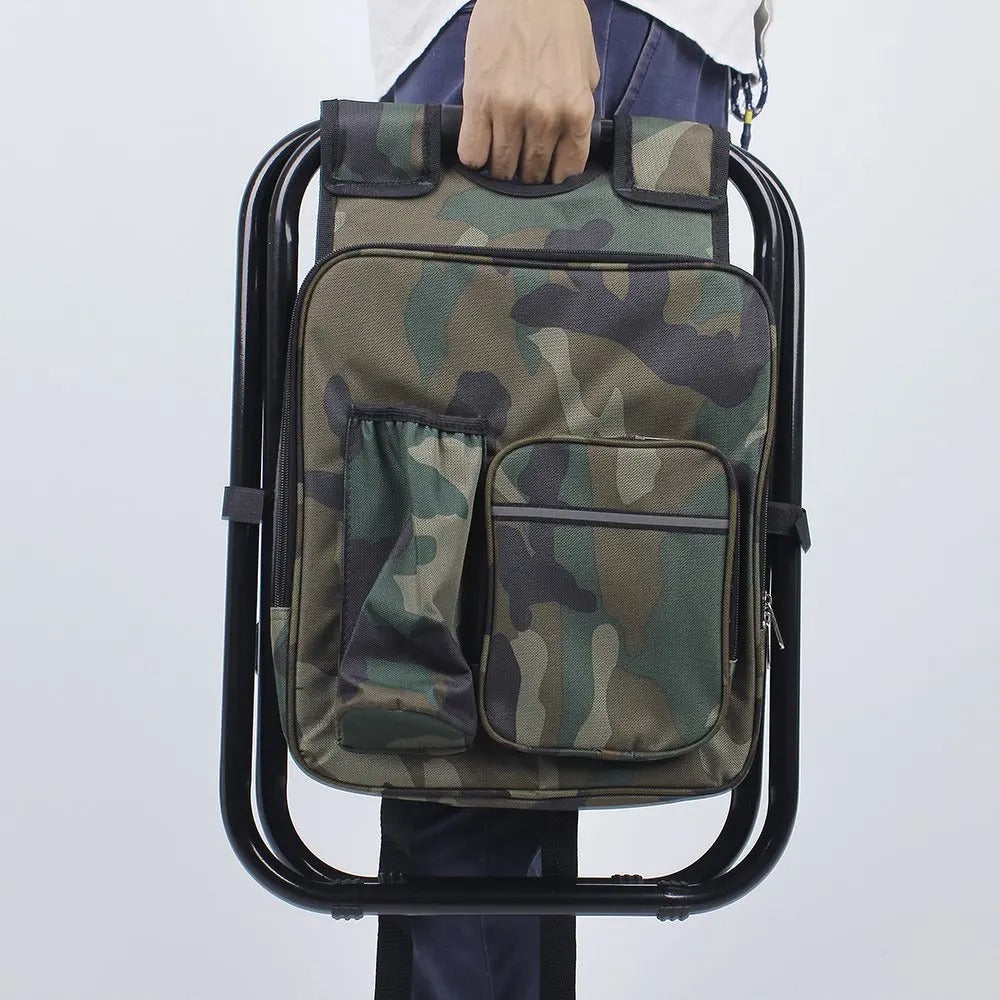 Folding Camping Stool with Insulated Cooler Backpack