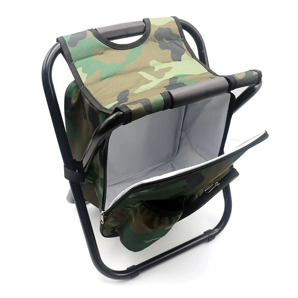 Folding Camping Stool with Insulated Cooler Backpack